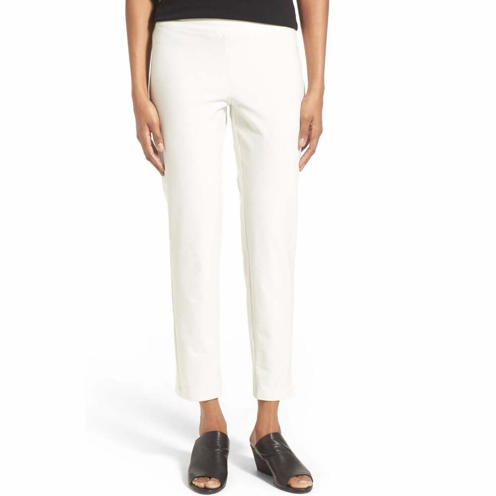 Eileen Fisher Womens Stretch Crepe Slim Ankle Pull On Pants Ivory S